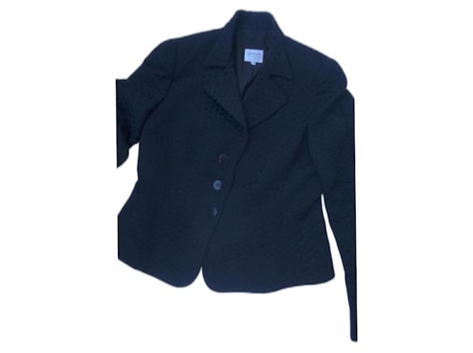 Armani collezzioni jacket 42 black with pattern like black satin woven Wool  ref.1211815