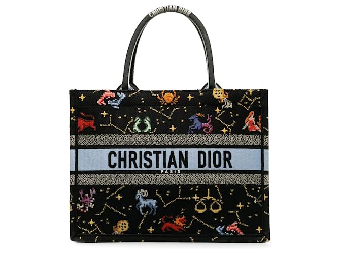 Dior Schwarze mittelgroße Pixel-Sternzeichenbuch-Tasche Leinwand Tuch  ref.1211820