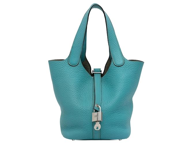 Hermès Hermes Blue Taurillon Clemence Picotin Lock 18 Leather Pony-style calfskin  ref.1211843