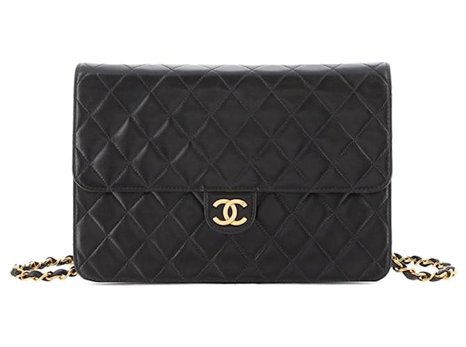 Chanel Black Medium Quilted Lambskin Single Flap Leather  ref.1211850