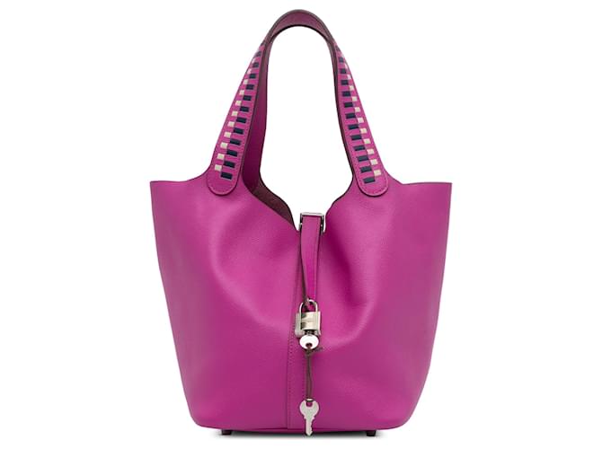 Hermès Hermes Pink Epsom Tressage Picotin Lock 22 Rosa Couro Bezerro-como bezerro  ref.1211863