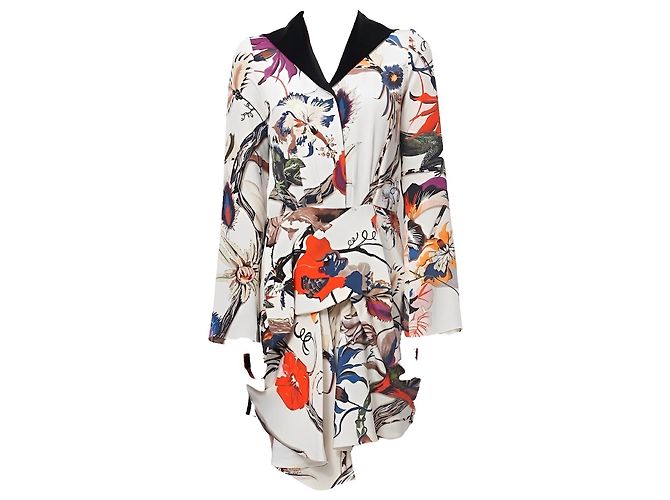 Balenciaga Vestido de seda con estampado floral Iguana Eggshell Blanco roto