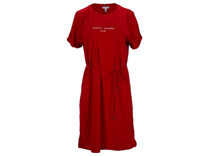 Tommy Hilfiger Womens Essentials Logo Short Sleeve Dress in Red Cotton  ref.1211898