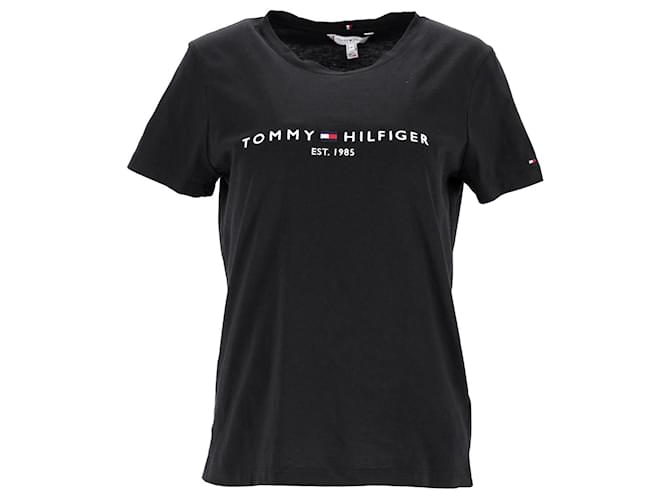 Camiseta feminina de algodão orgânico com bordado essencial Tommy Hilfiger em algodão preto  ref.1211899