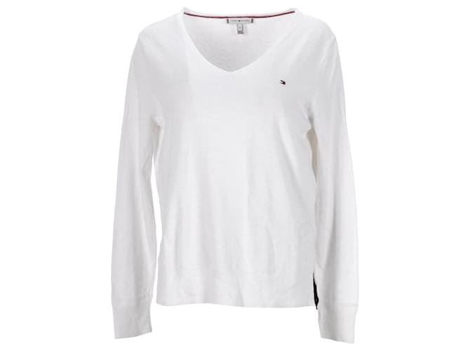 Tommy Hilfiger Womens V Neck Rib Knit Jumper White Cotton  ref.1211907