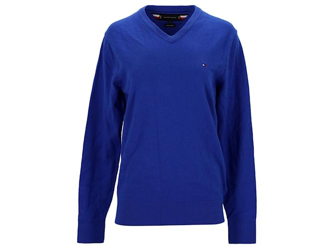 Tommy Hilfiger Suéter masculino macio com decote em V em nylon azul  ref.1211914