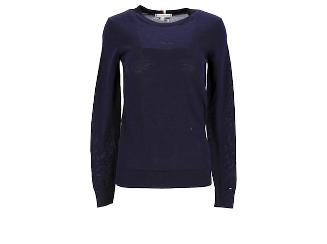 Suéter Tommy Hilfiger feminino essencial de lã Merino em lã azul marinho  ref.1211918