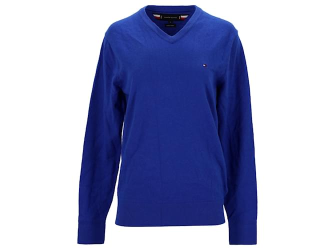 Tommy Hilfiger Suéter masculino macio com decote em V em nylon azul  ref.1211920