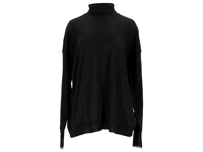 Suéter feminino Tommy Hilfiger Essential Wool com gola redonda em lã preta Preto  ref.1211923