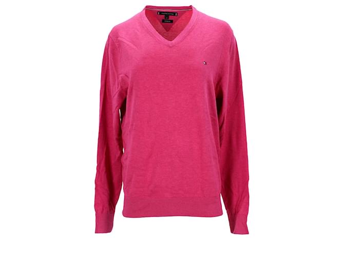 Tommy Hilfiger Herren-Pullover aus Baumwollseide mit V-Ausschnitt in rosa Baumwolle Pink  ref.1211934