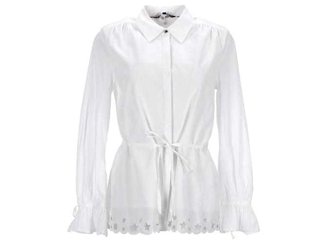 Tommy Hilfiger Damen-Bluse mit gewelltem Lochmuster aus weißer Baumwolle  ref.1211942