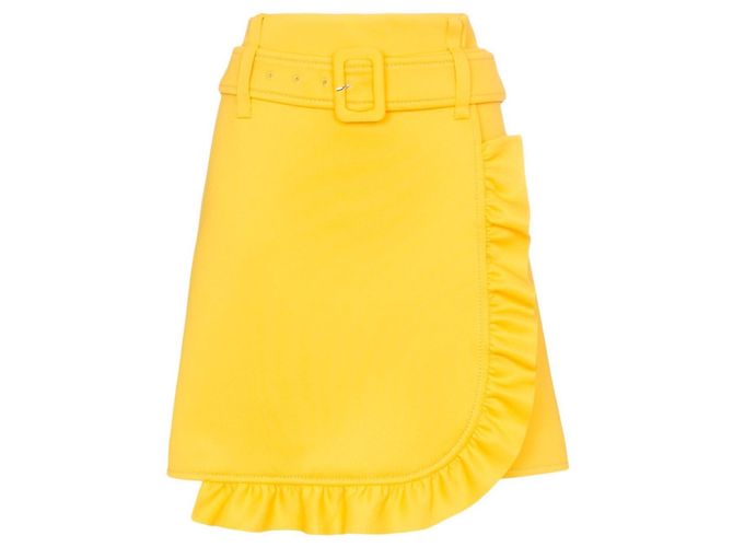 Prada Minirock aus gelbem Krepp mit Gürtel