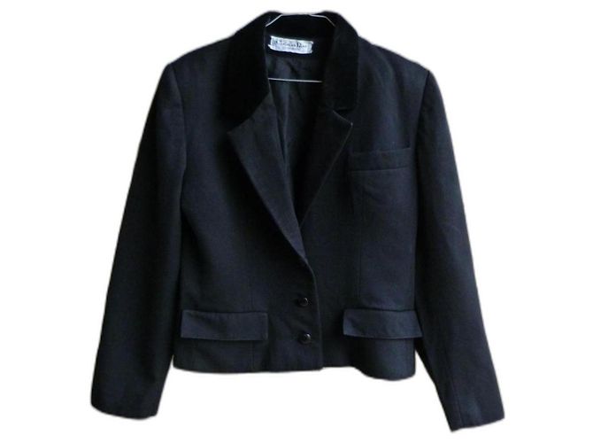 Giacca corta Dior in lana nera con collo in velluto Nero