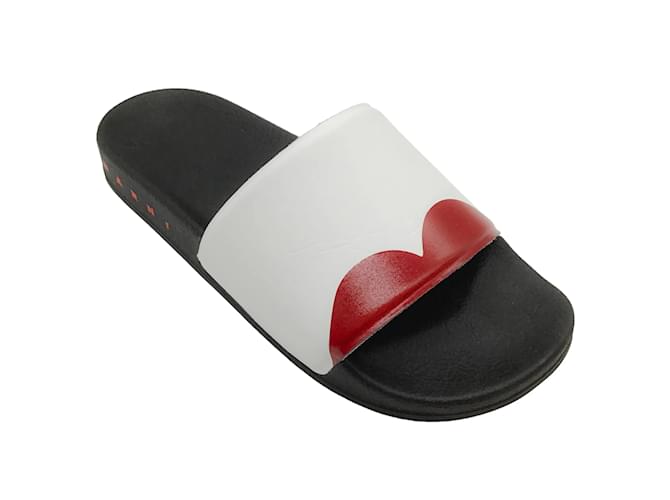 Autre Marque Marni White / Red Lips Slide Sandals Leather  ref.1212678