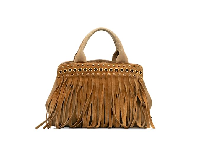 Brown Prada Fringed Canapa Handbag Cloth  ref.1212693