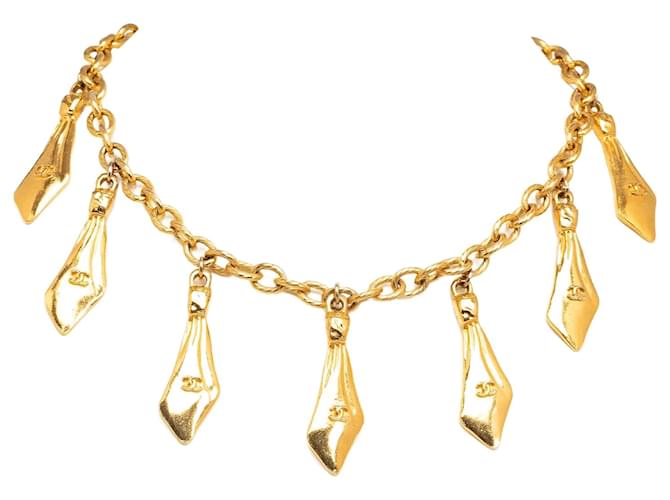 Gold Chanel CC Tie Charm Necklace Golden Yellow gold  ref.1212732