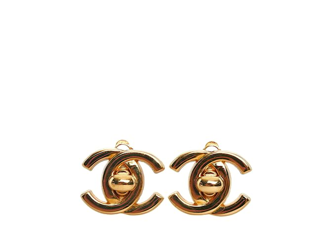 Gold Chanel CC Turn Lock Clip-On Earrings Golden Gold-plated  ref.1212737