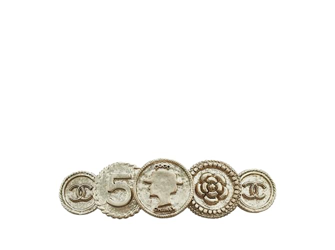 Pasador de pelo dorado con logo de Chanel Metal  ref.1212742