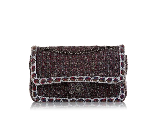 Bolsa de ombro com aba forrada de tweed médio trançado Multi Chanel Multicor Couro  ref.1212758