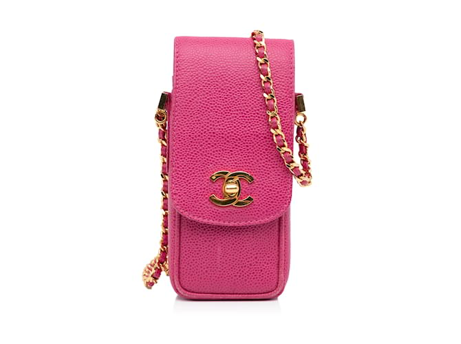 Pink Chanel CC Caviar Phone Crossbody Bag Leather  ref.1212765