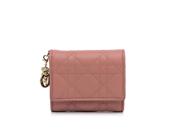 Rosa Dior Cannage Lederbrieftasche Pink  ref.1212767