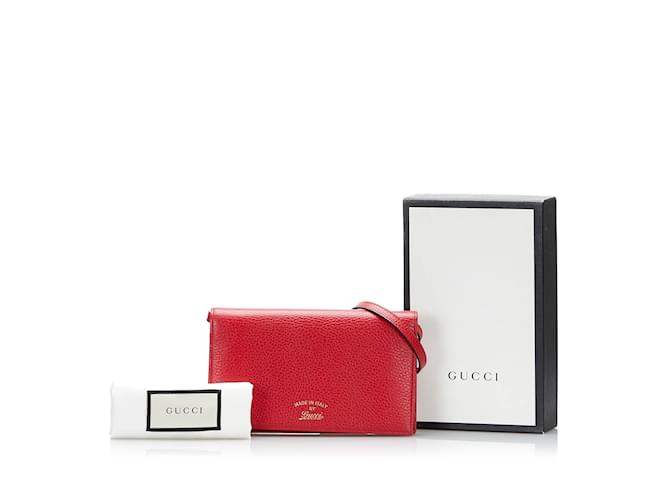 Red Gucci Swing Leather Continental Wallet on Strap Crossbody Bag  ref.1212779