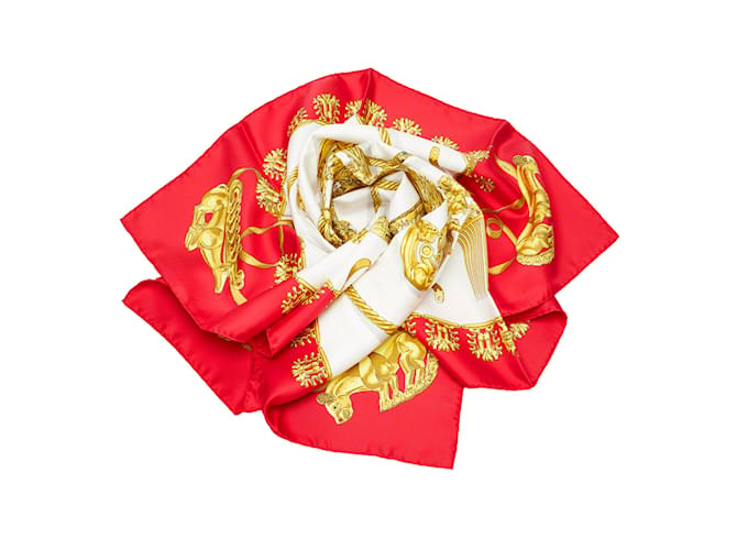 Hermès Red Hermes Les Cavaliers d'Or Silk Scarf Scarves  ref.1212781