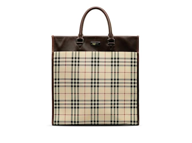 Beige Burberry House Check Tote Leather  ref.1212816