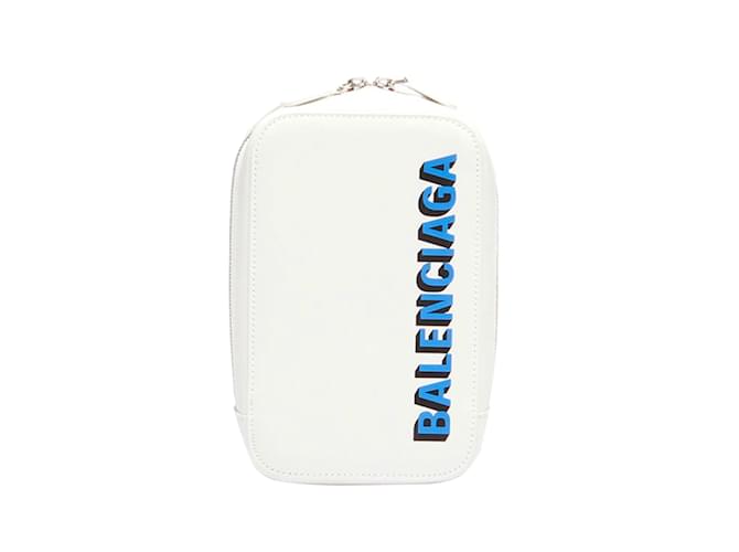 Bolsa mensageiro de couro com logotipo Balenciaga branco  ref.1212846