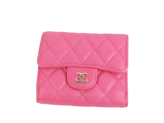 Portafoglio in pelle di caviale Chanel CC rosa  ref.1212867