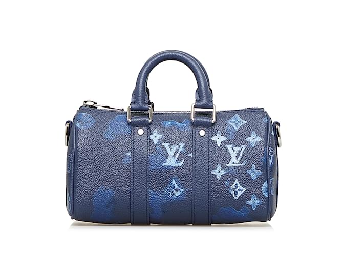 Bolso satchel Keepall XS azul con monograma y tinta en acuarela de Louis Vuitton Cuero  ref.1212891