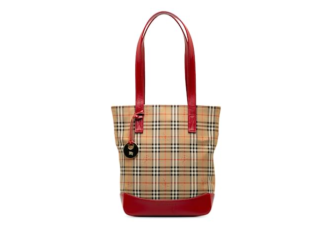 Tan Burberry Haymarket Check Tote Camel Leather  ref.1212895