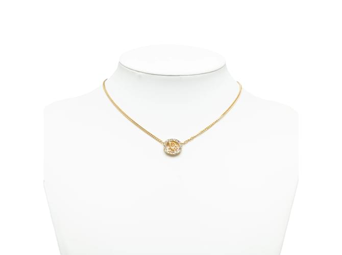Gold Dior Logo Rhinestones Pendant Necklace Golden  ref.1212904