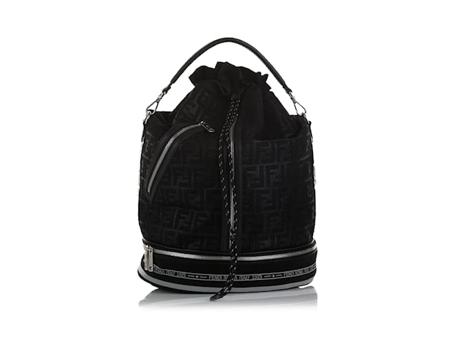 Black Fendi Large Zucca Mon Tresor Holdall Bucket Bag Nero Pelle  ref.1212914