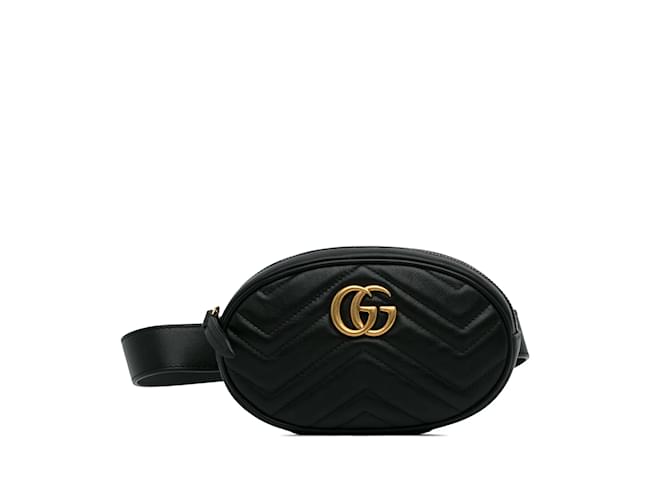 Schwarze Gucci GG Marmont Matelasse Gürteltasche Leder  ref.1212919