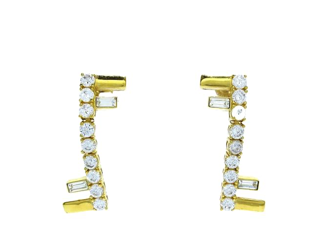 Gold Fendi Crystal F Drop Push Back Earrings Golden  ref.1212968