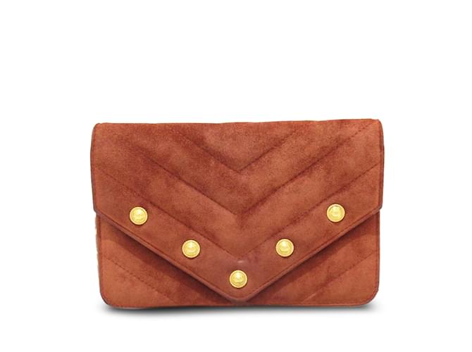 Orange Chanel Suede Chevron Wallet on Chain Crossbody Bag Leather  ref.1212971