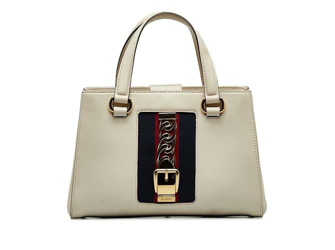 White Gucci Sylvie Web Top Handle Satchel Leather  ref.1212974