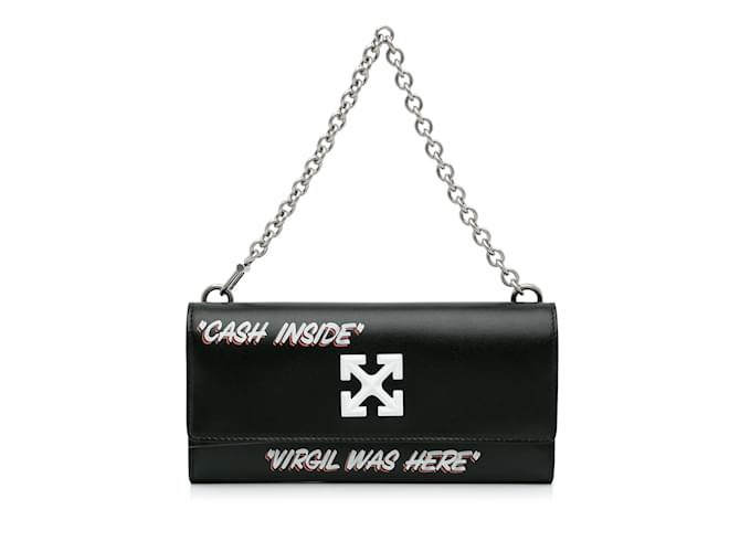 Black Off White Jitney Quote Wallet on Chain Baguette Leather  ref.1212984