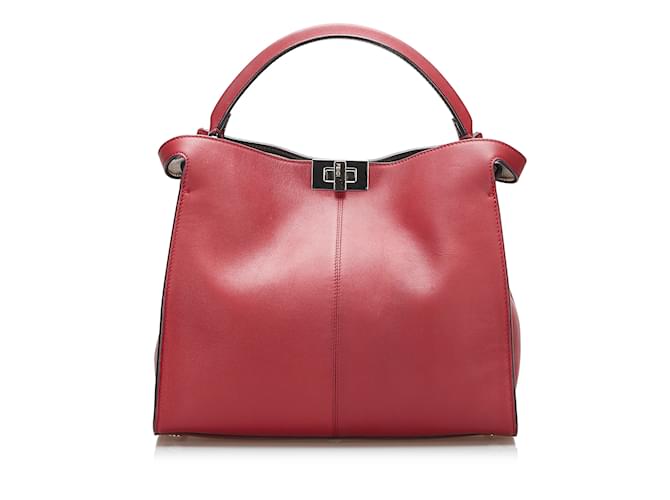 Rote mittelgroße Peekaboo X-Lite-Einkaufstasche von Fendi Leder  ref.1213002