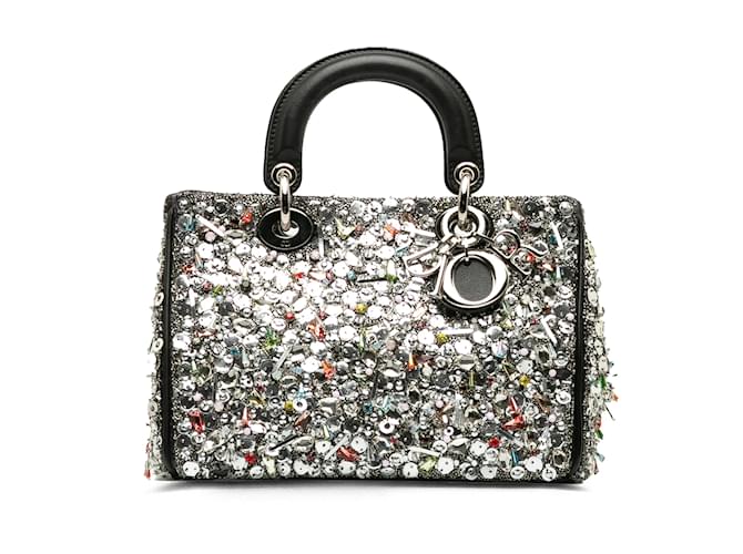 Silver Dior Mini Embellished Diorissimo Handbag Silvery Leather  ref.1213012