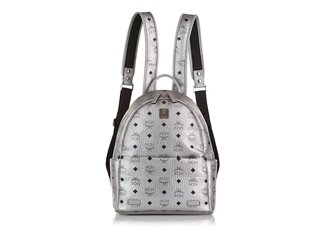Silver MCM Visetos Stark Backpack Silvery Cloth  ref.1213018