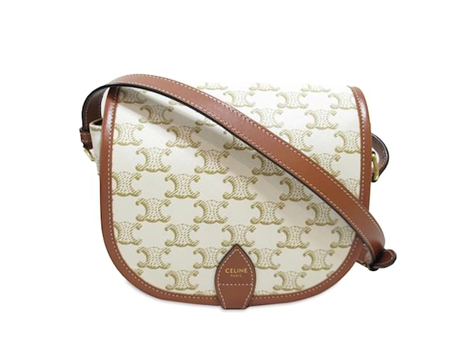 Céline White Celine Monogram Triomphe Crossbody Leather  ref.1213026