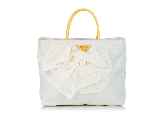 White Prada Tessuto Bow Tote Bag Leather  ref.1213049