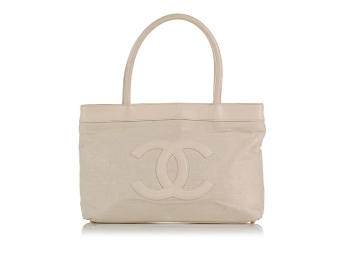 Beige Chanel CC Canvas Tote Leather  ref.1213082