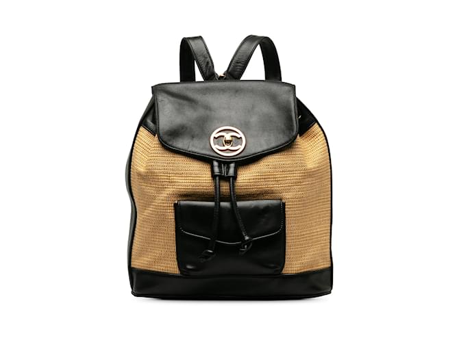 Brown Chanel CC Raffia and Leather Duma Backpack  ref.1213084