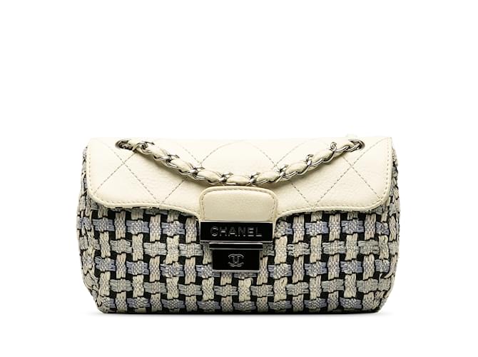 Beige Chanel Tweed Flap Shoulder Bag Leather  ref.1213089