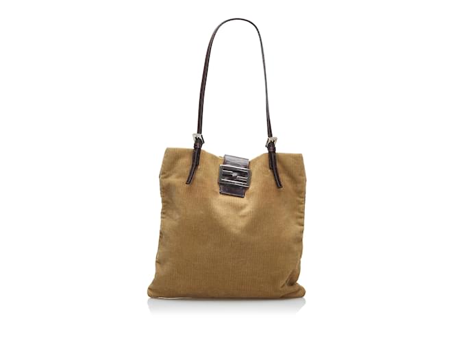 Sac cabas en velours côtelé marron Fendi Cuir  ref.1213104