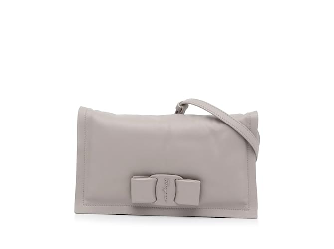 Salvatore Ferragamo Gray Ferragamo Mini Viva Bow Crossbody Bag Leather  ref.1213106