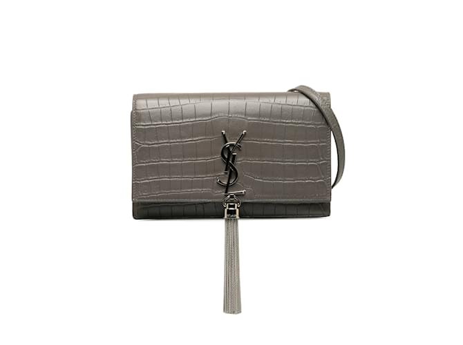Gray Saint Laurent Small Embossed Kate Tassel Crossbody Bag Leather  ref.1213114
